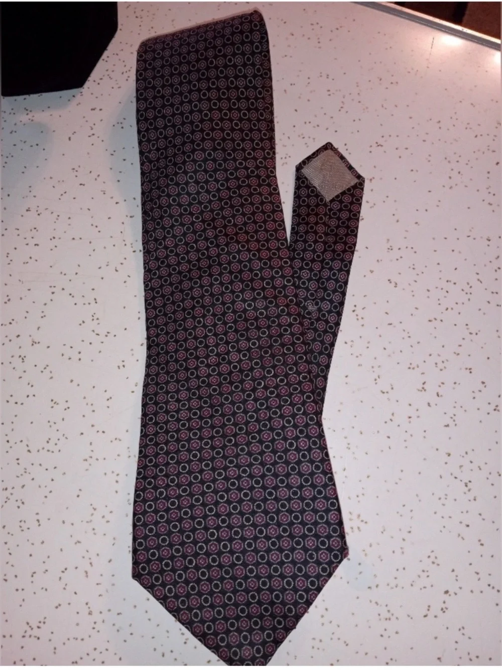 Vintage Christian Dior Silk Tie Burgundy Black Geometric